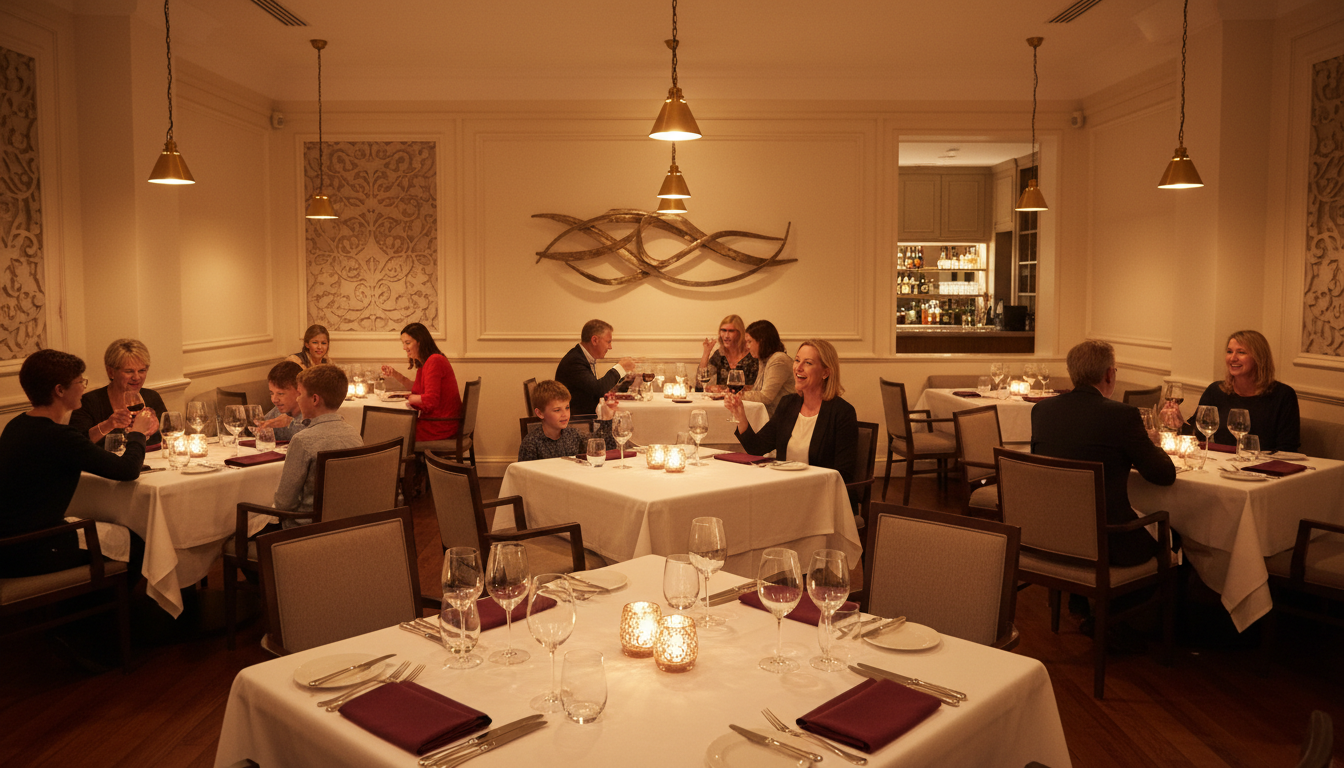 Guests enjoying a curated dinner together at a candlelit table